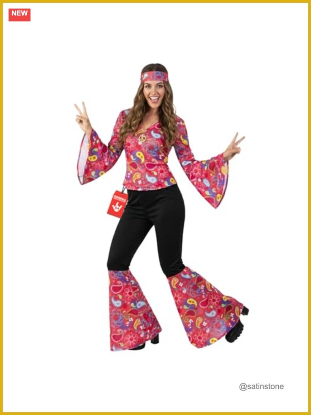 70s Disco Costume Paisley Top Flare Pants Headtie Halloween